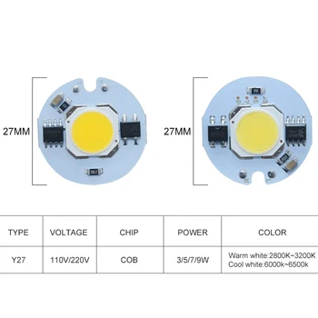 5vnt 3W 5W 9W 7W LED Šviesos Matrica 110V, 220V, COB (Chip LED Lempos 27mm Skersmens Prožektorius Prožektorius Lampada Šalta/Šilta Balta Nuotrauka 2