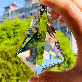 90mm Šviestuvo Dalis Kabantys Krištolo Stiklo Meno Crystal Prism Briaunotas Vaivorykštė Maker Suncatcher 
