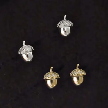 925 Sterlingas Sidabro Ąžuolo, Pušies Kankorėžių Mini Stud Auskarai Moterims, 14 karatų Aukso, Platinos Danga Cirkonis Earings Fine Jewelry Nuotrauka 2
