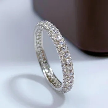 Amžinybės Mikro Nutiesti Moissanite Deimantų Žiedas 100% Originalus 925 sterlingas sidabro Vestuvių juostoje Žiedai, Moterų, Vyrų Pažadas Papuošalai Nuotrauka 2