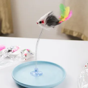 Animacinių filmų Naminių Kačių Žaislas Stick Plunksnų Lazdele Pelės Žaislas su Mini Bell Catcher Kibinimas Automatinė Interaktyvus Pet Stick Kačiukas Prekes Nuotrauka 2