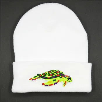 Animacinių filmų vėžlys siuvinėjimo Tirštėti megzti skrybėlę žiemą šiltą kepurę Skullies bžūp beanie skrybėlių už vaikas vyrai moterys 360 Nuotrauka 2