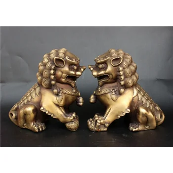 Antikvariniai Bronzos Fu Kazkoks Šuo liūto Statula Kinija senas Archajiškas guard liūtų pora 11cm Nuotrauka 2