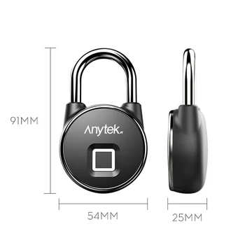 Anytek Tuya pirštų Atspaudų Spynos, Lauko IP65 Vandeniui Smart Durų Užraktas Bicyle Saugumo Spynos Keyless USB Įkrovimo APP Atrakinti Nuotrauka 2