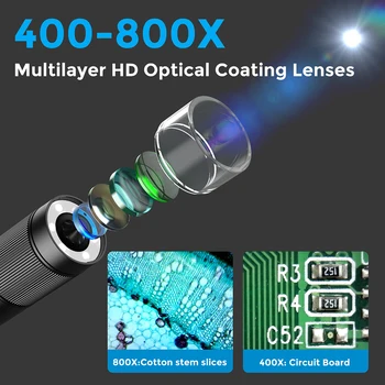 APEXEL 400X-HD 800X Mikroskopo Objektyvo Kišeninis Nešiojamas USB Skaitmeninis Mikroskopas, Optiniai Prietaisai, elektroniniai Mikroskopai su LED Nuotrauka 2