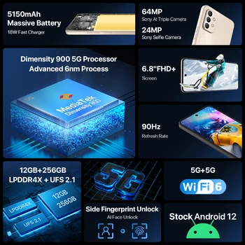 [Atsargų] UMIDIGI A13 Pro Max 5G Išmanusis telefonas,12 GB+256 GB Dimensity 900, 90Hz 6.8
