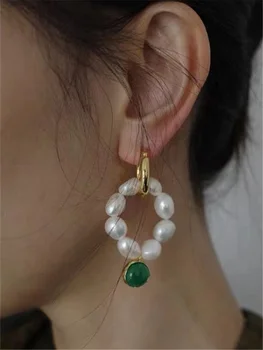 Auksiniai auskarai ir earbuckle temperamentas retro spalvos glazūra žalia eardrop gamtos perlo auskaru moterų baroko ilgi auskarai Nuotrauka 2