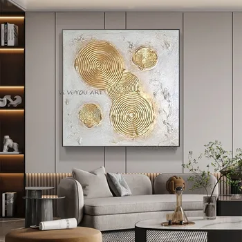 Aukso folija tapyba ant sienos tekstūra gabalas vaizdai kambarį vadovą, drobė, aliejus, tapyba meno plakatas miegamojo puošmena Nuotrauka 2