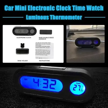 Automobilių Mini Elektroninis Laikrodis Laiką Žiūrėti Automatinis Prietaisų Skydelio Laikrodžiai, Šviesos Termometras Black Skaitmeninis Displėjus, Automobilių Reikmenys Nuotrauka 2
