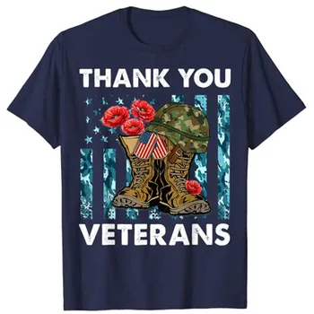 Ačiū Veteranų Kovoti Su Batai Aguonos Gėlių Veteranas Dieną T-Shirt Nuotrauka 2