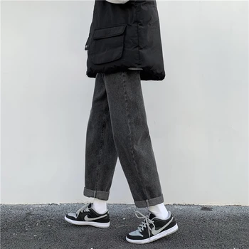 Baggy Jeans Vyrams Elastinga Juosmens Džinsai Japonija Stilius Laisvas Stilingas Kelnės High Street Visas rungtynes, Studentai Mados Tiesiai Ins Retro Nuotrauka 2