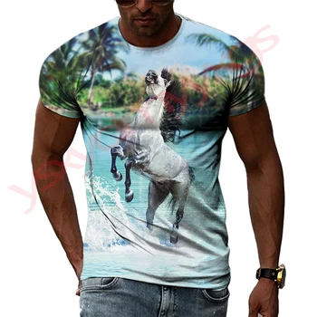 Bauda Žirgų Nuotraukos Vasarą Naujas Modelis Vyrų Marškinėliai Atsitiktinis 3D Spausdinimo Hip-Hop Tees Asmenybės Apvalios Kaklo Prarasti trumpomis Rankovėmis Viršūnes Nuotrauka 2