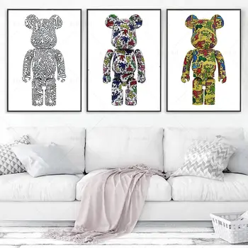 BearBrick Serijos Tendencija Įvairių Plytų Lėlės Plakatas Keith Haring Pop Art Drobės Tapybos Sienos Menas Nuotraukų, Vaikų Kambarys Namų Dekoro Nuotrauka 2