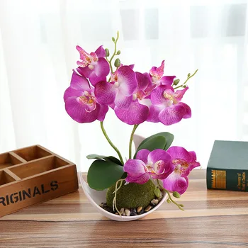 Bonsai Kūrybos Apdailos Trigeminal Drugelių Orchidėja, Dirbtinės Gėlės Mėnulis Baseino Apdailos Imitacija Augalų Su Vazonas Nuotrauka 2