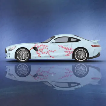 Cherry blossom Rožinė automobilių lipdukas pusėje grafika pakuotės vinilo modifikuotų automobilių dalys lipdukas užsakymą nuotrauką gėlių automobilio dažų lipdukas Nuotrauka 2