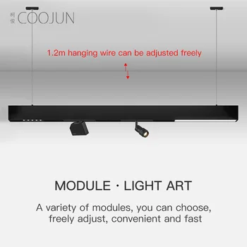 COOJUN Minimalistinio Magnetinių Bėgių Šviesos Sieniniai šviestuvai Modernūs LED Ilgas Pietų Stalas, svetainė, Baras Nordic Office Kabo Lempa Nuotrauka 2
