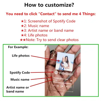 Custom Daina Kodas Akrilo Paketų Prižiūrėtojų Raktinę Asmeninį Muzikos Spotify Kodas Albumo Viršelio Pora Foto Keychain Dovana Nuotrauka 2