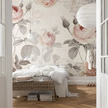 Custom Europos rožė gėlių tapetai, sienų danga rausvos spalvos, šiltas, didelis gėlių miegamojo tapetai kambarį dailės freskos fone Nuotrauka 2