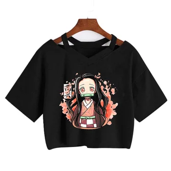 Demon Slayer Marškinėliai Moterims Kimetsu Nr. Yaiba Grafinis Tees Tanjirou Kamado apkarpyti Viršūnes Japonų Anime Marškinėlius Manga T-shirt Moteris Nuotrauka 2