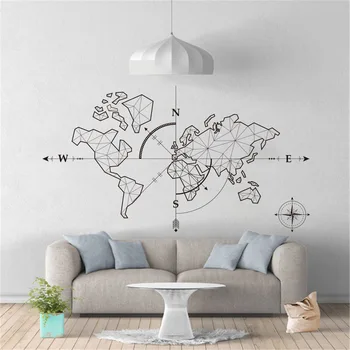 Didelis Pasaulio Žemėlapis, Kompasas Žemėje Siena Lipdukas Office Klasėje Kelionių Pasaulio Tyrinėjimo Nuotykių Lipdukai, Vinilo Meno Dekoro Nuotrauka 2