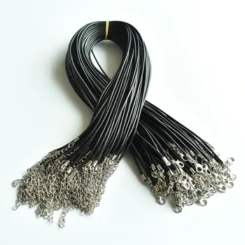 Didmeninė 100vnt/daug 1,5 mm juodo Vaško Odos kordas (virvės kaklo 45cm, su Omarų užsegimas papuošalai 