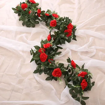 Dirbtinių Rožių Gėlių Netikrą Kabinti Dekoratyvinių Rožių Vynuogių Augalų Lapai Dirbtinių Gėlės Gėlių Girlianda Vestuvių Sienų Apdaila Nuotrauka 2