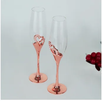 Du aukso šampano taurių tokioje pakuotėje kristalų aukštas-kojis taurės Vestuvių dovana taurės aukštas-kojis taurės putojančio vyno taurė Nuotrauka 2
