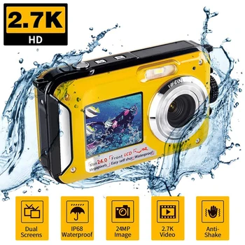 Dvigubas Ekranas Povandeninė Skaitmeninė Kamera Selfie Vaizdo įrašymo Vandeniui Anti-Shake 1080P FHD 2.4 MP Support TF Card 32GB 16X Priartinimas Nuotrauka 2