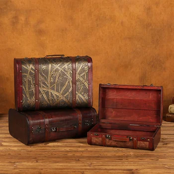 Europos stiliaus medinis lagaminas senovinių papuošalų laikymo dėžutė, langų puošyba, senovinis lagaminas fotografijos rekvizitai Nuotrauka 2