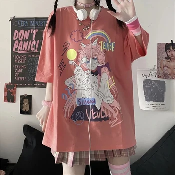 Gotikos Drabužių Prarasti Moterys T Shirts Harajuku Stilius Spausdinti Anime Trumpomis Rankovėmis Marškinėlius Streetwear Moterų Moteris, Drabužiai, E Mergina Viršūnės Nuotrauka 2
