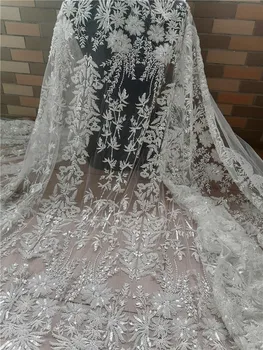 Gražus baltas audinys, nėrinių Siuvinėjimas karoliukais prancūzijos Tiulio, Nėrinių Audinys/ Nigerija Nėrinių Vakaro Suknelė Vestuvių suknelė dizainas Nuotrauka 2