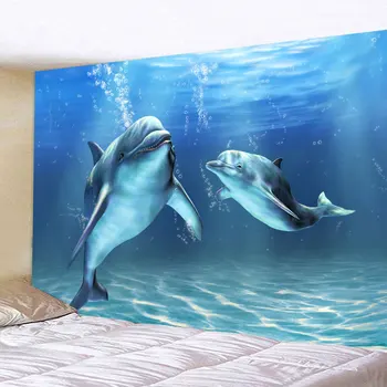 Gražus Jūros Delfinų Sienos Gobelenas Kabinti 3D Vandenyno Didžiosios Bangos Sienų Apdailai Jogos Kilimėlis Iškylą Antklodė Paplūdimio Rankšluostį staltiesė Nuotrauka 2
