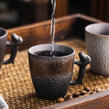 Grubios keramikos espresso puodelis antikvariniai plaktukas modelis meistras Arbatos Puodelio antikos gamtos krosnies arbatos puodelio kavos puodelis Nuotrauka 2