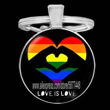 Gėjų, Lesbiečių Paradus Vaivorykštė Stiklo Cabochon Keychain Automobilių Key Chain paketų prižiūrėtojų raktinę Keychains LGBT Papuošalai Unisex Nuotrauka 2