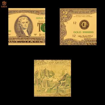 JAV Aukso 999 24K Aukso Banknotų 2 Dolerio Netikrą Valiutą Popieriaus Auksą, Padengtą Banknotų Popierius, Pinigus Rinkti Nuotrauka 2