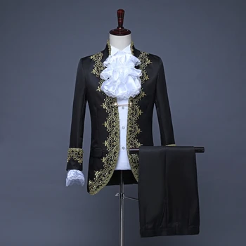 Karnavalas Vestuvių Kostiumą Princas Jaunikis Mens Švarkas Dress Kostiumai Jabot Nėrinių Kaklaraištis Suaugusiųjų Viršūnes Kailio Striukė+Kelnės Kelnių Nuotrauka 2