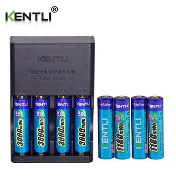 KENTLI 8pcs 1,5 v aa aaa baterijos, Li-ion Li-polimero Ličio baterija + 4 slots AA AAA ličio li-ion Smart Įkroviklis Nuotrauka 2