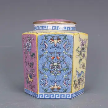 Kinijos Spalvos Porceliano Emalio Puodą Gėlės Jar Arbatos Caddy 3.9