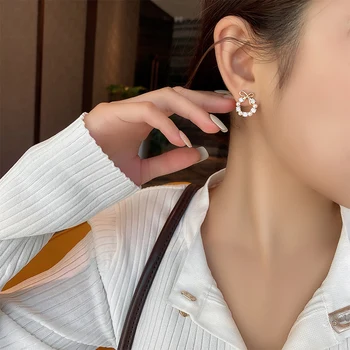 Korėjos karšto pardavimo bižuterijos išskirtinį vario inkrustacijos cirkonis lankas auskarai saldus studentas moterų kasdien auskarai Nuotrauka 2