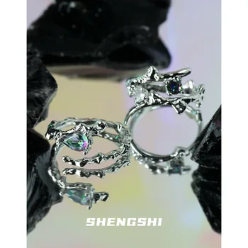 Korėjos versija žiedas moterų dizaino prasme, neblunka nišą nereguliarus atidarymo inkrustacijos brangakmenio ins šalto vėjo žiedas Nuotrauka 2
