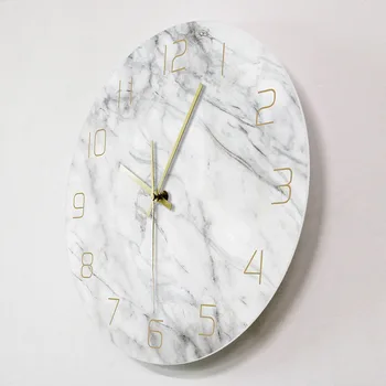 Kvarcinis Analoginis Ramioje Marmuro Sieninis Laikrodis 3D Prašmatnus Balto Marmuro Spausdinti Šiuolaikinės Apvalios Sienos Žiūrėti Nordic Kūrybos Namų Dekoro Mados Nuotrauka 2