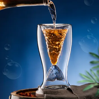 Kūrybos Karščiui atsparaus Dvigubo Sienos Undinė Stiklo Taurės Taurės Šampanas Alus Viskio Kokteilių Taures Skaidri Juosta Drinkware Nuotrauka 2