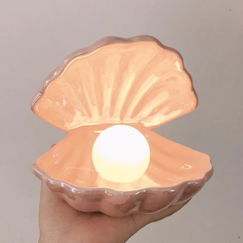 LED Keramikos Shell Perlų Naktį Šviesos Miegamojo Lovos Darbalaukio Stalo Apdailos Naktį Lempos Kalėdų Dovana Kambarį Namų Dekoro Nuotrauka 2