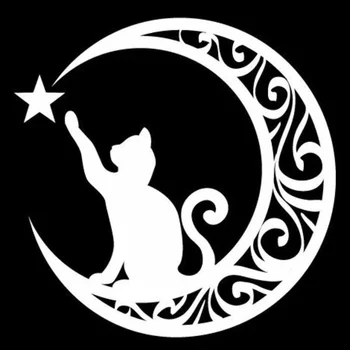 Mados Lovely Cat Neliesti Star Mėnulis Automobilių Lipdukas Kūrybos Decal Nešiojamas Sunkvežimių, Motociklų, Auto Reikmenys, PVC,15cm*15cm Nuotrauka 2