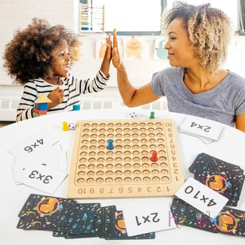 Mediniai Montessori Dauginimo Stalo Žaidimas Vaikams, Kurie Mokosi Švietimo Žaislai, Matematikos Skaičiavimo Šimtai Valdybos Interaktyvus Ikimokyklinio Žaislas Nuotrauka 2