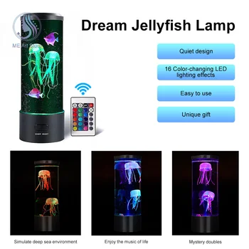 Medūza Lempa, Spalva Keičiasi Nuotolinio Valdymo Akvariumo Bakas LED Nakties Šviesos Gimtadienio Dovana USB Įkrovimo naktinė lempa Miegamojo Puošimas Nuotrauka 2