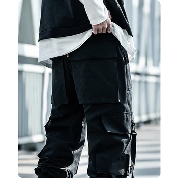 michalkova Desantininkas Japonijos karinių Vyrų Juoda Poilsiu Mens hip-hop Kišenės Ankel Krovinių Kelnės Vyrams Streetwear Kelnės Atsitiktinis Nuotrauka 2