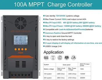 MPPT 100A Saulės Įkrovimo Valdiklis 12V 24V Su Backlight LCD Saulės Reguliatorių Max 96 PV pirkimo Dual USB Palaikymas 0 Sluoksnis Ekranas Nuotrauka 2
