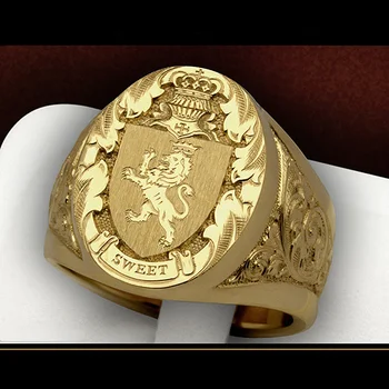 Naujas Atvykimo 2021 Tendencija Žiedai Vyrams Papuošalai Karališkasis Antspaudas Liūtas Shield Ženklelis Stainless18K Aukso Jubiliejų Santuokos Šalies Didmeninėje Nuotrauka 2