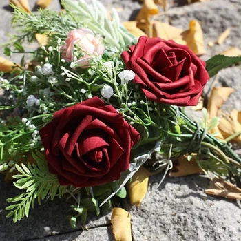 Naujas Dirbtinės Gėlės 25Pcs Nekilnojamojo Ieško Bordo Netikrą Rožės su Stiebai už 